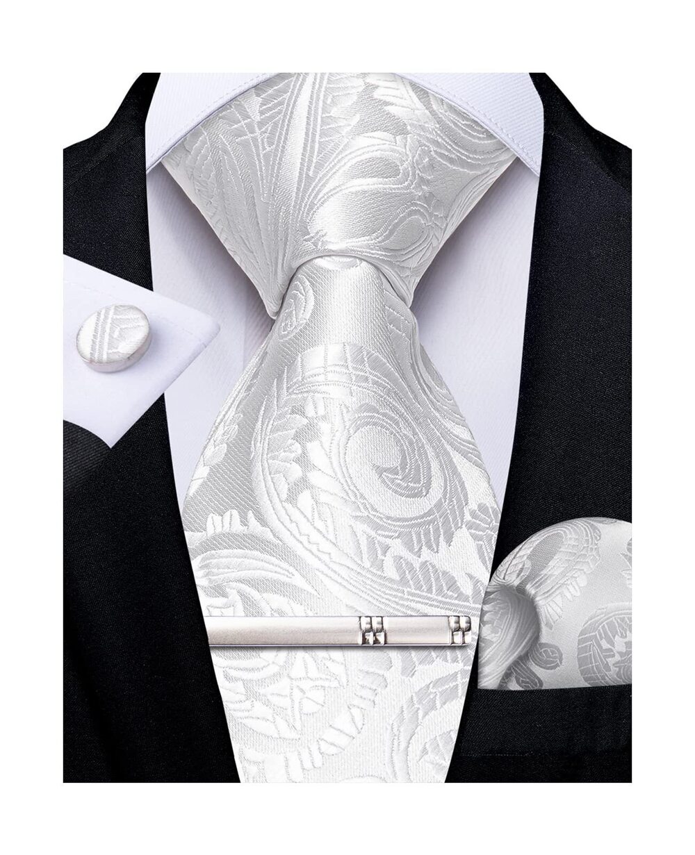 5506 Paisley Ties Silk Necktie and Pocket Square Cufflinks Tie Clip Set